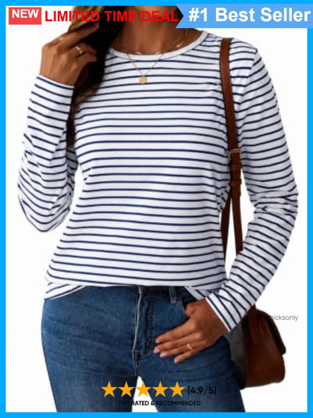 LilyCoco Women Striped Long Sleeve Shirt Cotton Blend Breton Tee
